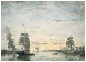 Tablou pe sticlă - Eugène Boudin, Entrance to the Harbor, Le Havre, reproducere (70x50 cm)