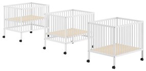 Țarc pentru copii alb din lemn de fag cu înălțime reglabilă/cu roți 95x75 cm Dino – Vipack