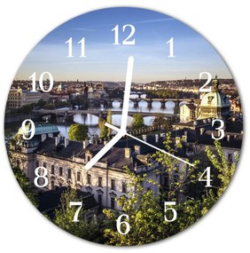 Ceas de perete din sticla rotund Praga Orașe Multi-colorat