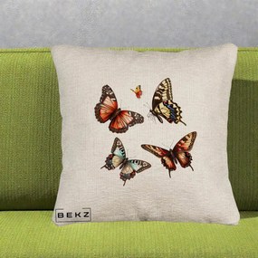 Perna Decorativa Colectie Fluturi Multicolori, 40x40 cm, Bej Canapea, Husa Detasabila, Perna Inclusa, BEKZ®