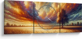 Tablou – Arbore pe câmp (cu ceas) (90x30 cm)