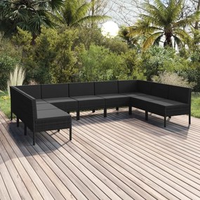 3094597 vidaXL Set mobilier de grădină cu perne, 9 piese, negru, poliratan