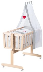 Pătuț leagăn în culoare naturală din lemn de fag cu roți/cu baldachin 40x90 cm Adam and Owl – Roba