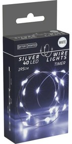 Sârmă luminoasă Silver, 2 m, 40 LED-uri, alb rece,temporizator, cu baterii