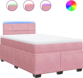 vidaXL Pat box spring cu saltea, roz, 120x200 cm, catifea