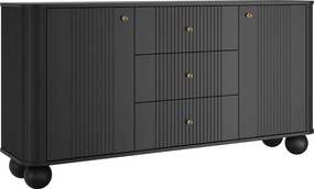 Comodă cu sertare Vesper 160 cm pe picioare sferice - negru / mânere aurii / picioare sferice