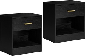 HOMCOM Set 2 Noptiere Moderne din Lemn cu Sertar și Poliță Deschisă, 39x28x41 cm, Negru | Aosom Romania