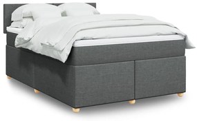 vidaXL Pat box spring cu saltea, gri închis, 140x200 cm, textil