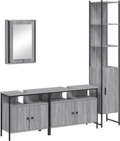 vidaXL Set mobilier de baie, 4 piese, gri sonoma, lemn prelucrat
