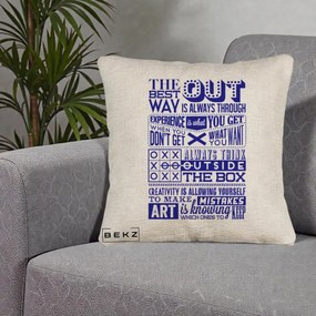 Perna Decorativa Citate Creativitate Albastru, 40x40 cm, Bej Canapea, Husa Detasabila, Perna Inclusa, BEKZ®