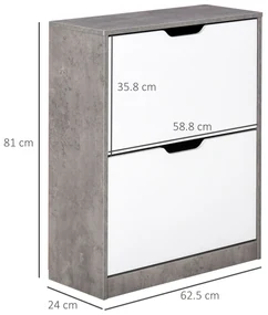 HOMCOM Suport pentru Pantofi cu Economisire de Spațiu, 2 Uși, pentru 8 Perechi, PAL Gri și Alb, 62.5x24x81 cm | Aosom Romania