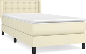 vidaXL Pat box spring cu saltea, crem, 100x200 cm, piele ecologică