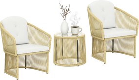 Outsunny Set de grădină exterior din rășină împletită pentru 2 persoane, masă de grădină exterioară cu 2 scaune cu perne, crem | Aosom Romania