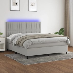 vidaXL Pat cu arcuri, saltea și LED, gri deschis, 160x200 cm, textil
