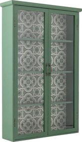 Dulap din lemn masiv verde cu uși vitrate și model floral interior, 81×18×122 cm, „Hazem"