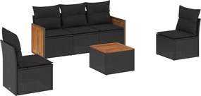 vidaXL Set mobilier de grădină cu perne, 6 piese, negru, poliratan