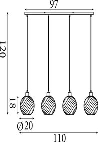 Lustra cu 4 pendule metal negru, sticla fumurie Radiance