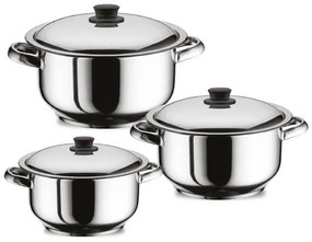 Set Vase Gătit din Inox, 6 Piese, Capacități 11 - 6 Litri, Bază 3 Straturi (Inducție), Capace din Inox