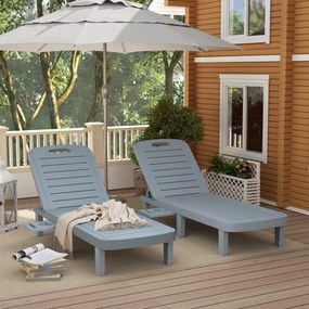 Outsunny Set de 2 șezlonguri, scaun lung cu tăvi retractabile, înclinabil, suprafață cu efect de lemn 62 x 158 x 88 cm, gri | Aosom Romania