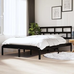 3101197 vidaXL Cadru de pat dublu 4FT6, negru, 135x190 cm, lemn masiv