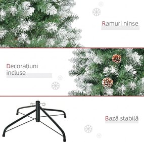 HOMCOM Brad de Crăciun Înzăpezit cu 630 Ramuri și 37 Conuri, Brad Artificial cu Bază Detașabilă, Ø75x180 cm, Verde | Aosom Romania