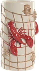 Vază decorativă mediteraneană crem și roșu din ceramică „Maloka”