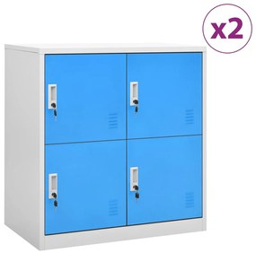 Dulapuri vestiar 2 buc. gri deschis albastru 90x45x92,5 cm otel 2, light grey and blue, cu 4 dulapuri, 1