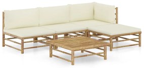 3058191 vidaXL Set mobilier de grădină, cu perne alb crem, 5 piese, bambus