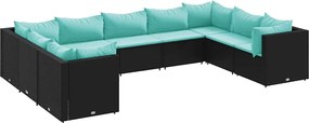 vidaXL Set mobilier de grădină cu perne, 9 piese, negru, poliratan