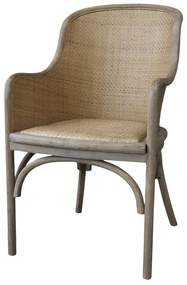 Scaun dining bej din rattan si rachita, cu aspect vintage Old French