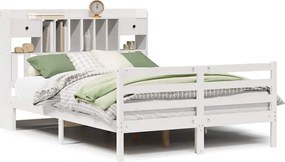 vidaXL Pat cu bibliotecă fără saltea, alb, 140x190 cm, lemn masiv pin