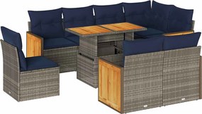 vidaXL Set canapele grădină cu perne 9 piese gri poliratan/lemn acacia