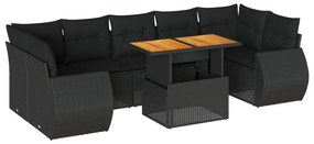 3327233 vidaXL Set mobilier de grădină cu perne, 8 piese, negru, poliratan