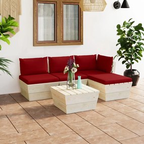 3063465 vidaXL Set mobilier grădină din paleți, 5 piese, cu perne, lemn molid