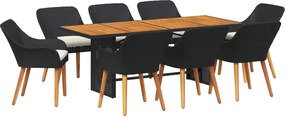 vidaXL Set de masă pentru grădină cu pernă 9 pcs Negru poliratan
