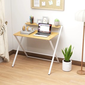 HOMCOM Birou Pliabil pentru Spații Mici, Birou Pliabil pentru Computer cu Raft de Depozitare, 86x66x82 cm, Lemn Natural | Aosom Romania