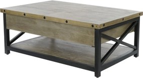 Măsuță de cafea dreptunghiulară din lemn de mango și metal, natur și negru, cu blat ridicabil și raft, 44 x 116 x 74 cm, „Barlow” – Ethnic Collections