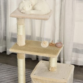 Centru de activitati PawHut cu spatiu pentru zgariat si culcus pentru pisici minge sfoara din sisal plus din lemn bej 50 x 30 x 80cm | Aosom RO
