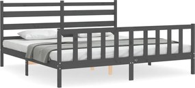 vidaXL Cadru pat cu tăblie 200x200 cm, gri, lemn masiv