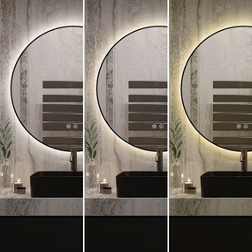 🪞 Oglindă LED cu Touch, Funcție Dezaburire și 3 Tipuri de Lumină – Model J188-60 Smack, Ø60 cm, Ramă Negru Mat