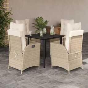 vidaXL Set mobilier de grădină cu perne, 5 piese, bej, poliratan