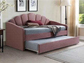 Pat BELLA 90x200, stofa catifelata roz - Bluvel 52, cu somiera si supr