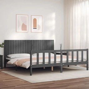 3192968 vidaXL Cadru pat cu tăblie 200x200 cm, gri, lemn masiv