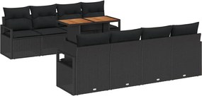 vidaXL Set de canapele pentru grădină cu pernă 9 pcs Negru și Maro