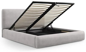 Pat matrimonial gri deschis tapițat cu spațiu de depozitare cu somieră 160x200 cm Colonel – Cosmopolitan Design