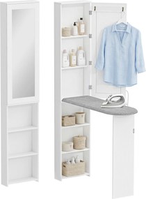 HOMCOM Dulap pliabil pentru masă de călcat cu ușă rafturi interne oglindă Economisitor de spațiu Masă de călcat pentru îngrijirea rufelor 106x35x174 cm Alb | Aosom Romania