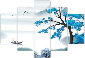 Tablou - Pictură, lac cu barcă (150x105 cm)