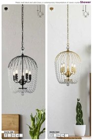 Lustra moderna din metal si margele din sticla Shower alama satinata