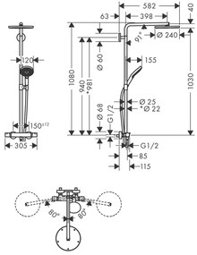 Coloana de dus Hansgrohe, Raindance Select S 240, cu baterie dus termostata, 1 jet, crom