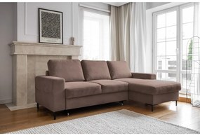 Colțar maro extensibil cu tapițerie din catifea reiată (cu colț pe partea dreaptă) Lofty Lilly – Miuform